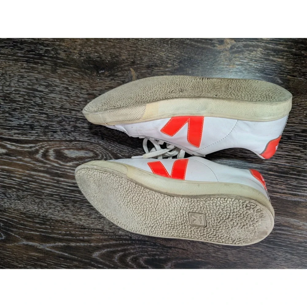 Veja Esplar White Orange Leather Low Top Sneakers Womens Size 7 EU 38